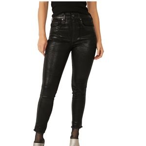 Free people raw high rise coated jeans in coated black - size 26